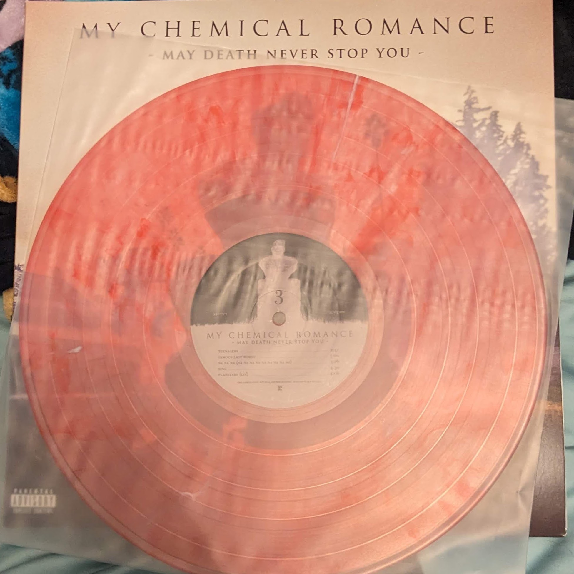 May Death Never Stop You by My Chemical Romance Red Splatter Vinyl