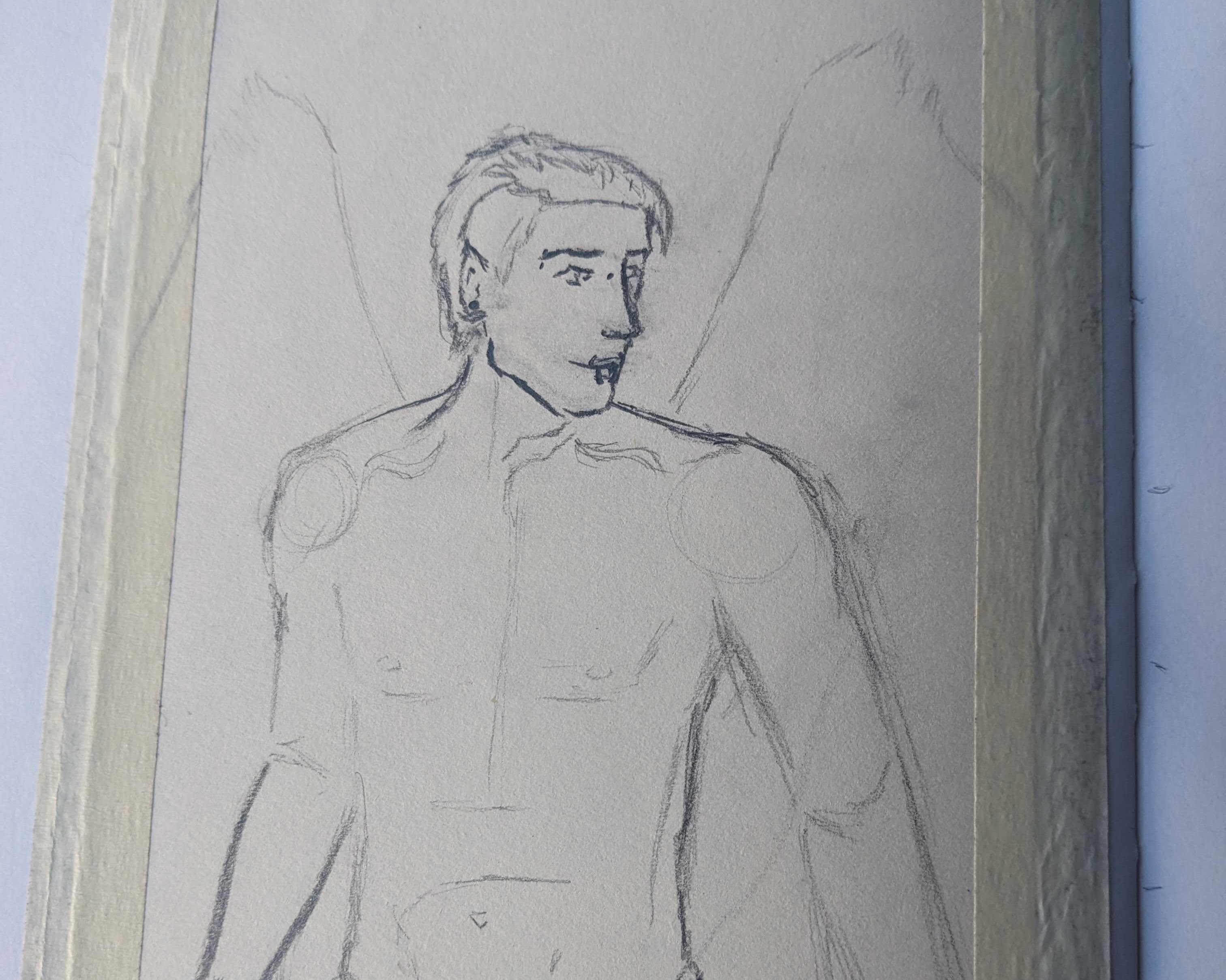 Sketch of a tall angel with snakebites